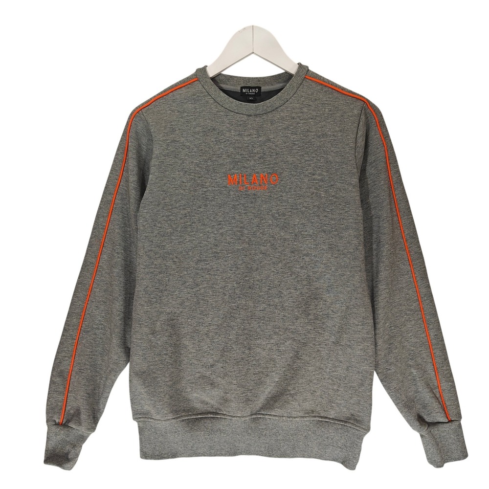 Milano Di Rouge Mens XS Gray Sweatshirt Orange Piping Embroidered Logo Crewneck